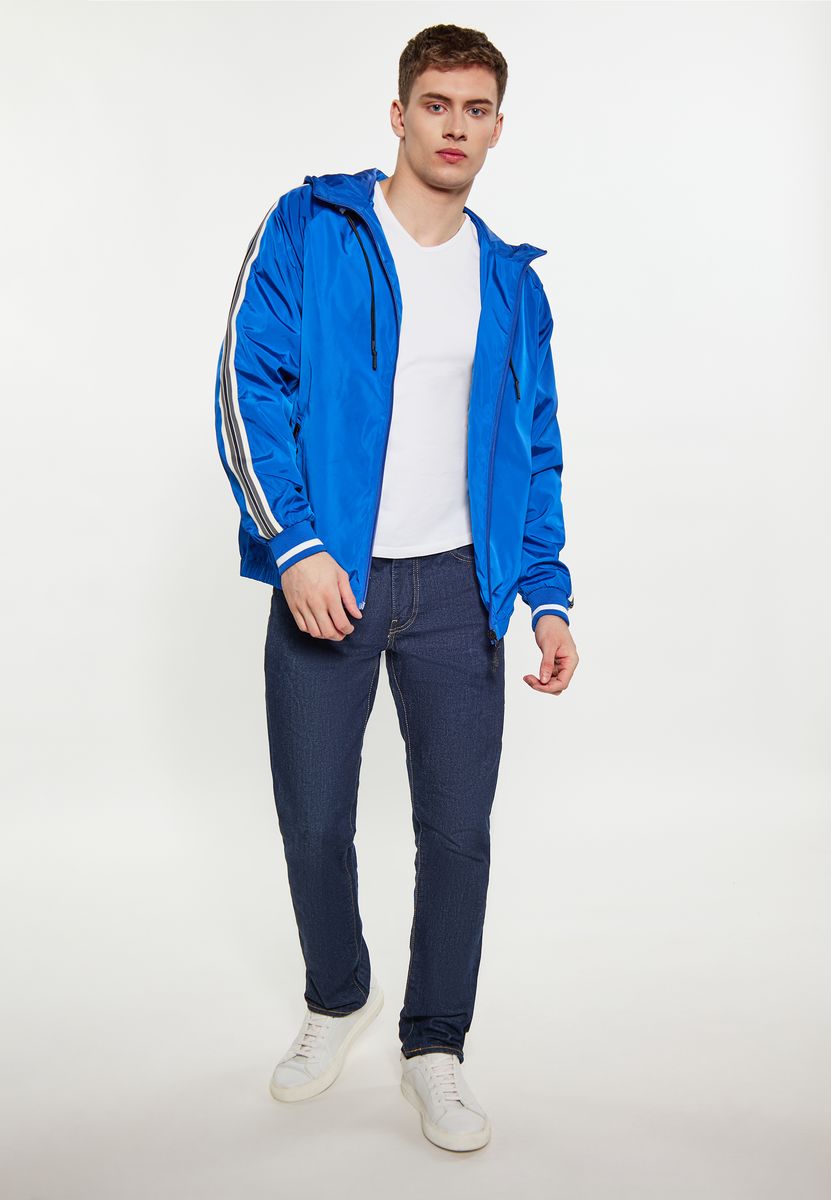 Sportlicher Kapuzenblouson mit gestreiften Bündchen