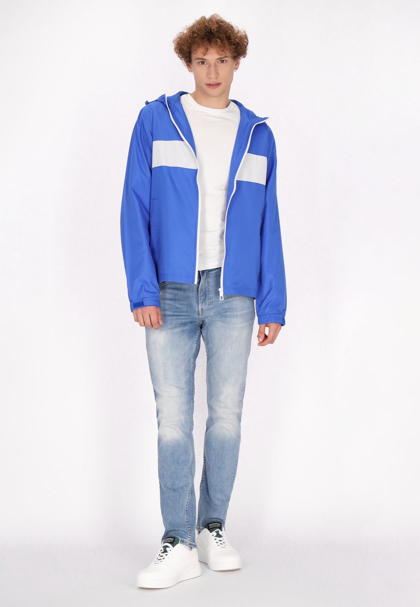 Windbreaker-Jacke mit Kapuze und Farbblock