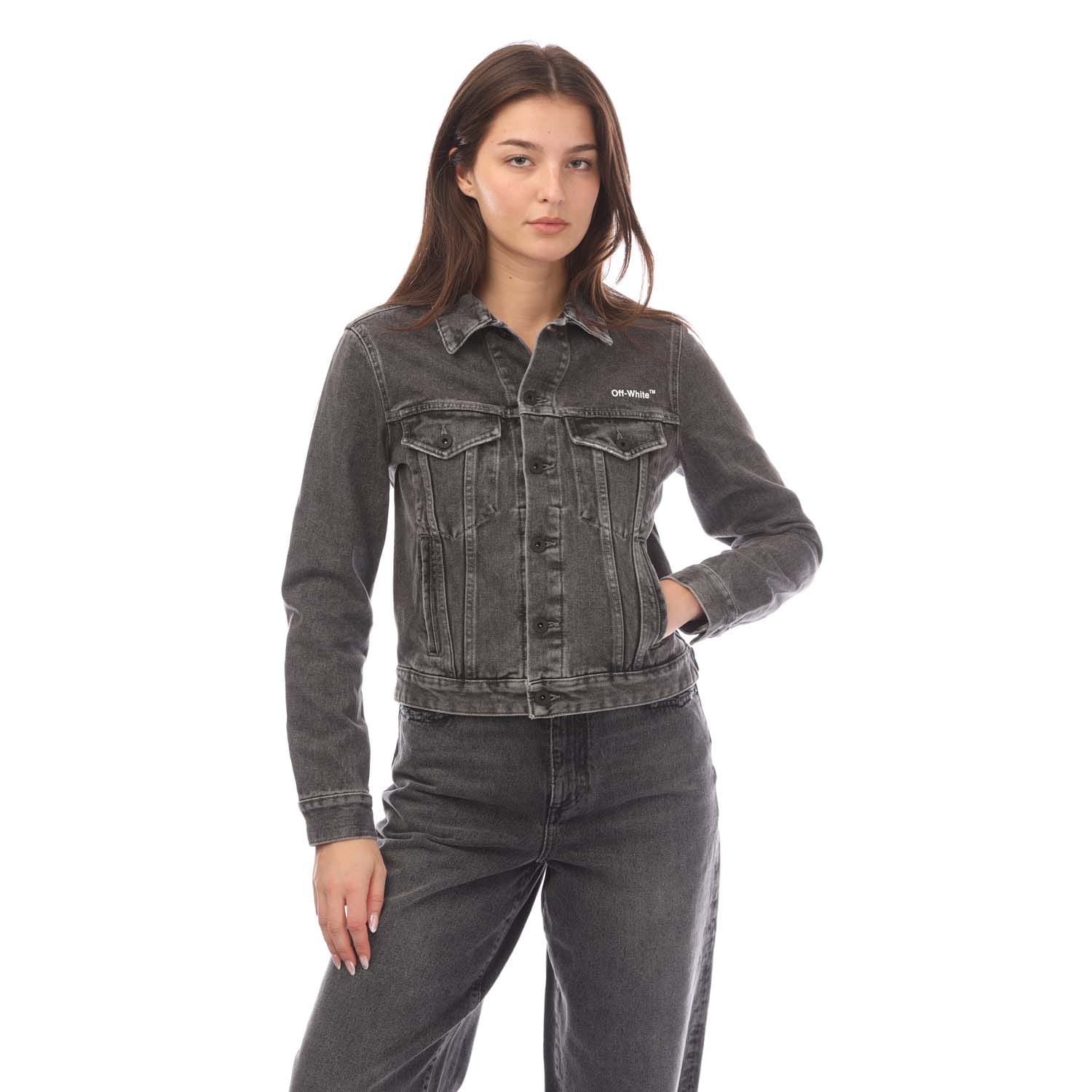 Denim-Jacke mit Diagonaler Grafik