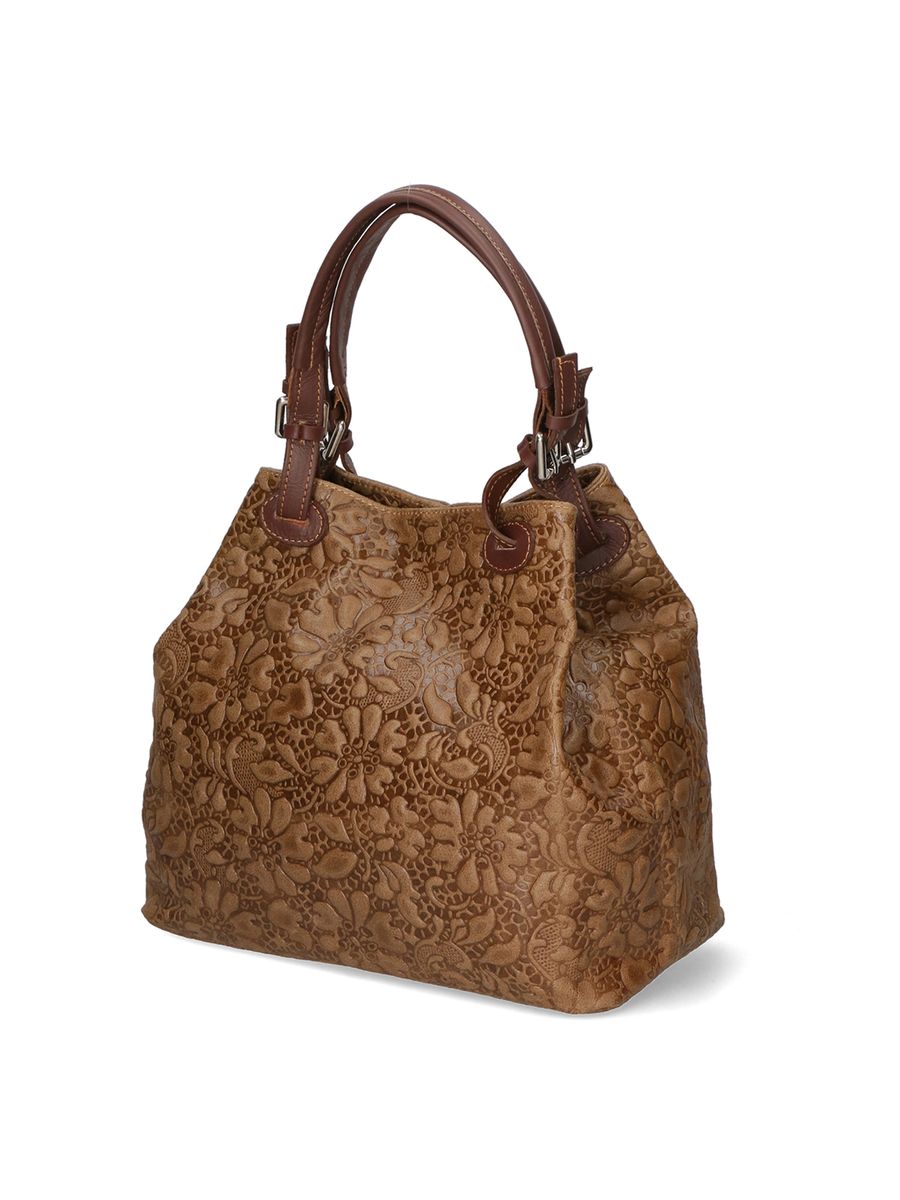 Lederhandtasche mit Blumenprägung