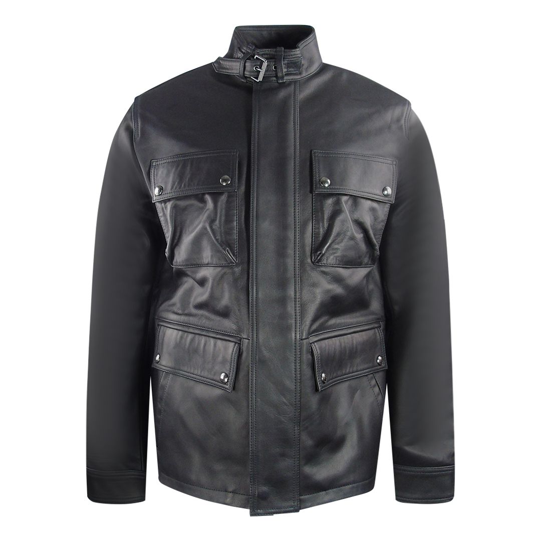 Schwarze Lederjacke mit Taschen