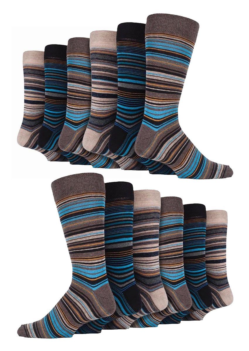 12 Paar Multipack Herren Baumwolle bunt gestreiften Kleid Socken | Socken Snob | gemusterten Business Casual Dress Socken - Bangkok