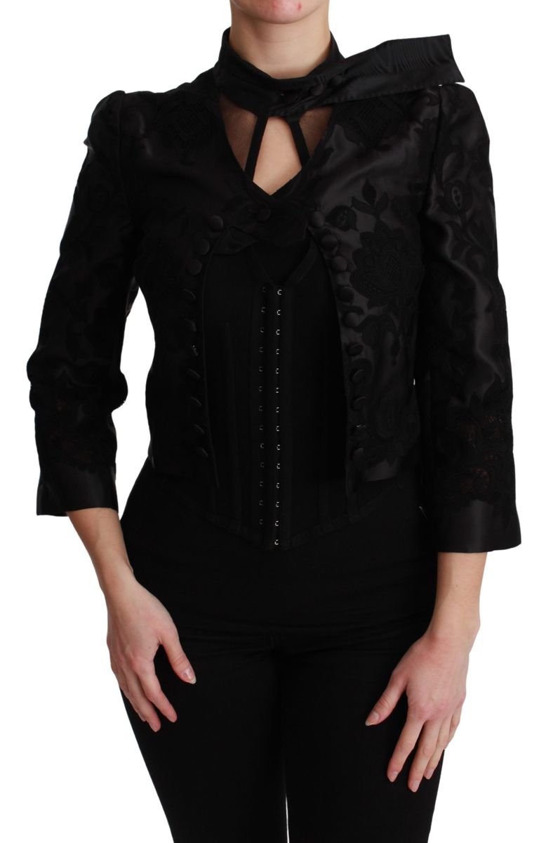 Dolce & Gabbana Schwarzer Blazer aus geblümtem Jacquard für Damen - Seidenjacke