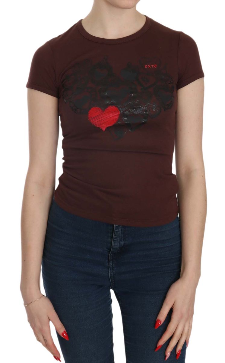 Exte Damen T-Shirt mit kurzen Ärmeln in Braun mit Herzen