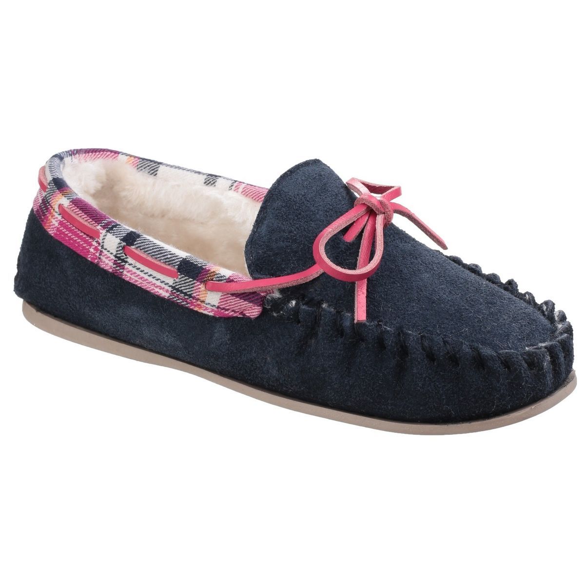 Damen-Mokassin-Hausschuhe mit Plaid-Futter