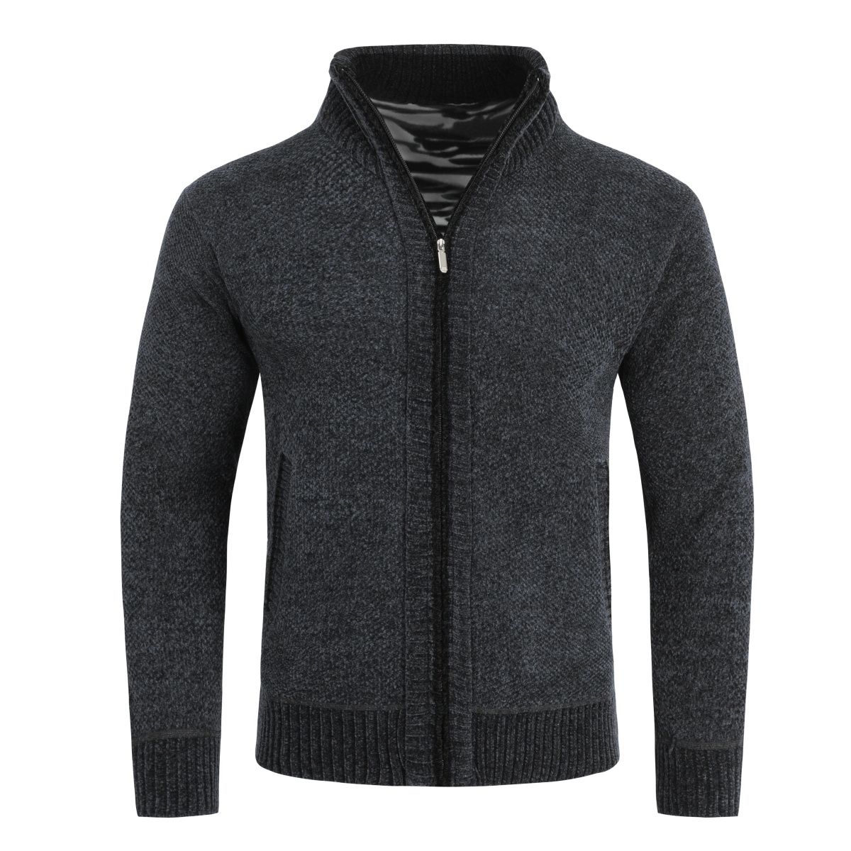 Herren Strickjacke mit Stehkragen und durchgehendem Reißverschluss