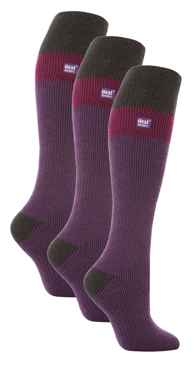 Wärmehalter - 3er-Pack Ladies Thermal Knee High Ski Socks | WoMens Thick Winter 2.3 TOG Long Skiing Socks - Purple / Charcoal