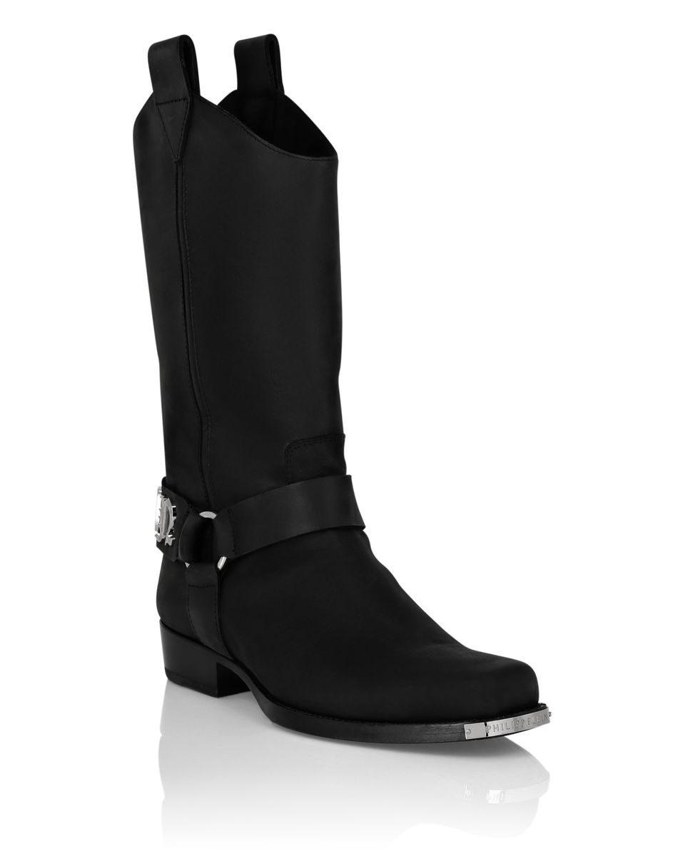 Gothic Leder-Bikerstiefel mit Riemen