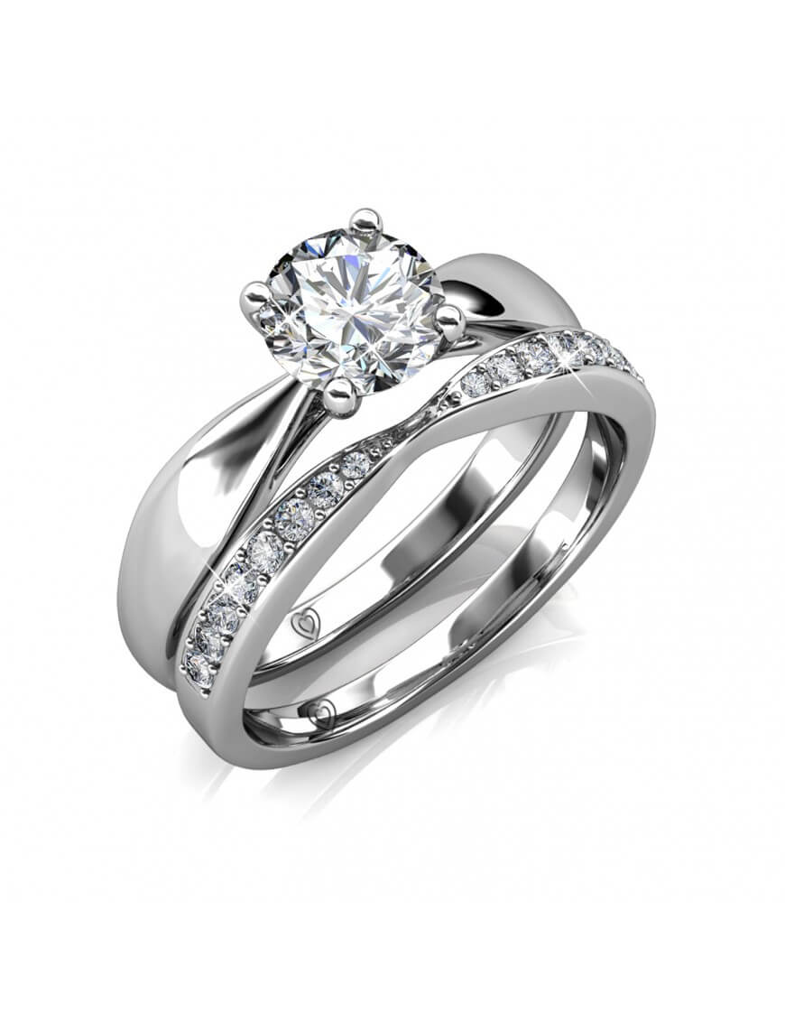 Elegantes Silber Kristall Ring Set