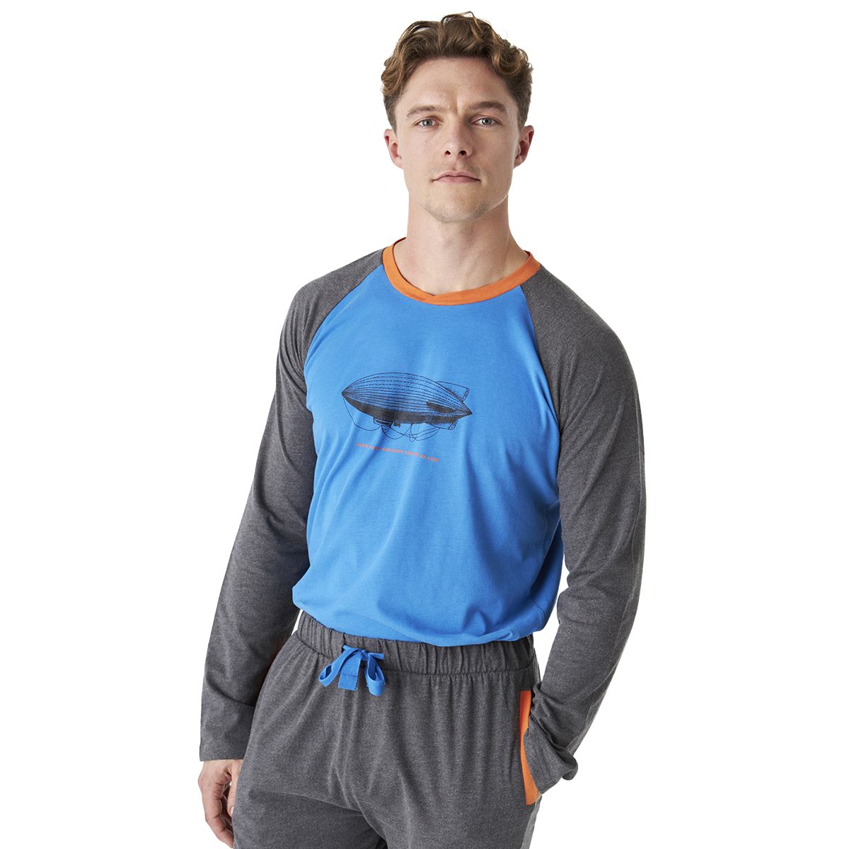 Baumwollpyjama mit Zeppelin-Print und Raglanärmeln