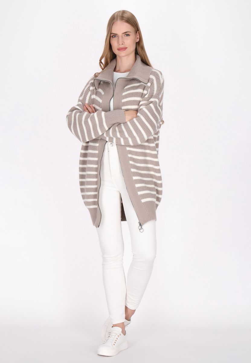 Gestreifter Long-Cardigan mit Reißverschluss