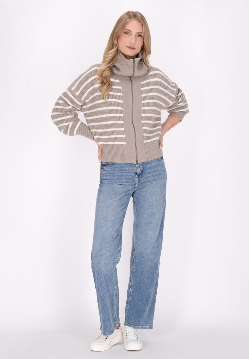 Gestreifter Long-Cardigan mit Reißverschluss