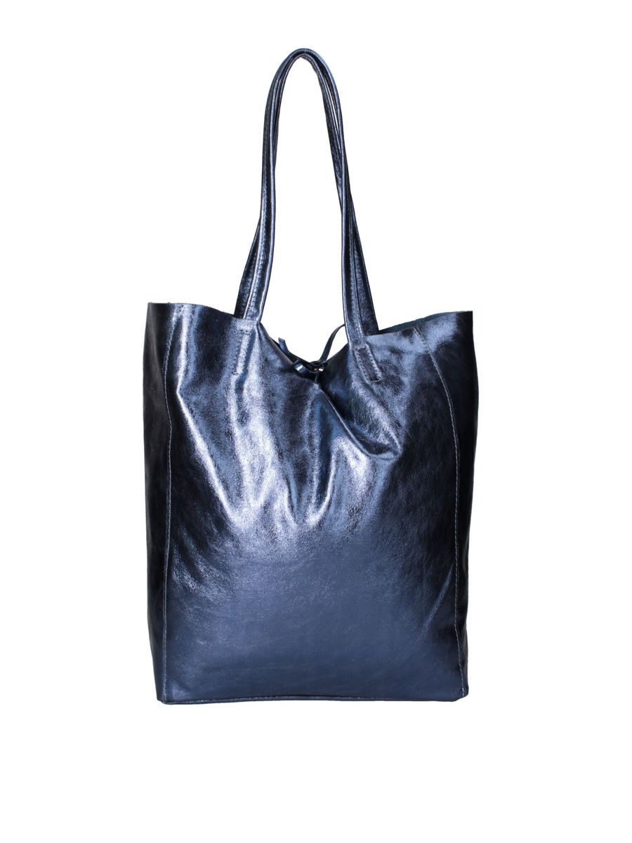 Blaue metallische Leder Shopper Tote