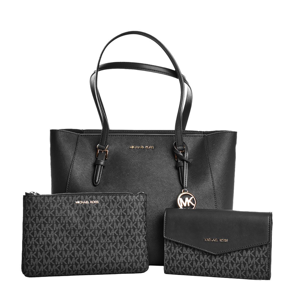 Klassisches schwarzes Leder-Tragetaschen-Set