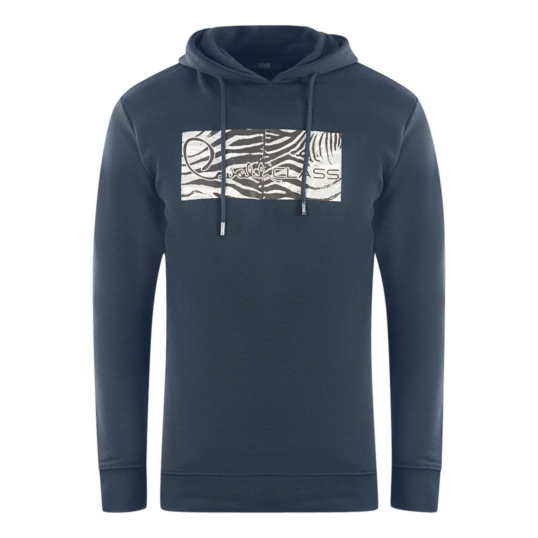 Marineblauer Zebra-Logo-Baumwoll-Hoodie