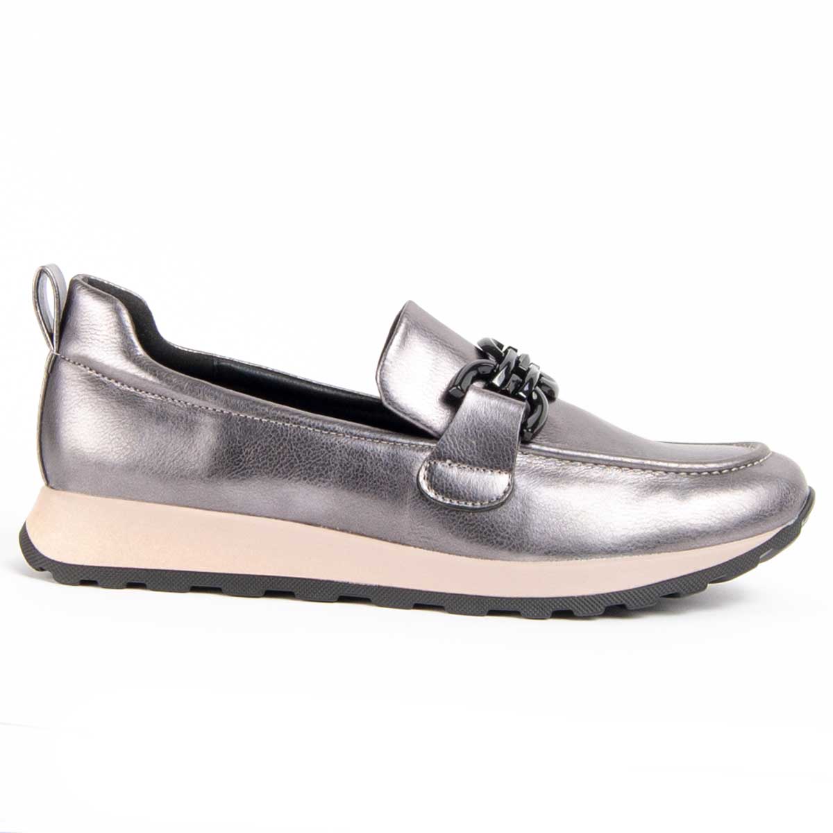 Metallische Mokassin-Loafer mit Plateausohle