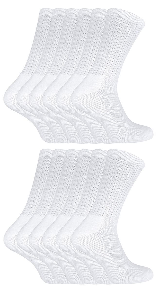 12 Paar Multipack Kinder Bambus Sport Socken | Socken Snob | Weiche atmungsaktive Crew Athletic Running Socken | Ideal Socken für PE & Sport Tag - Weiß