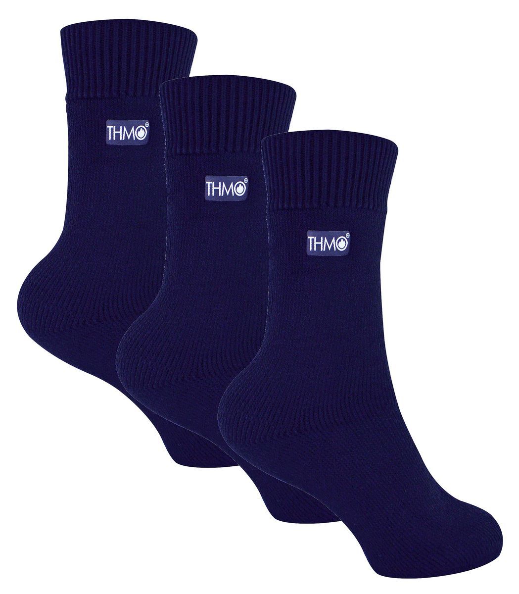3 Paar Multipack Kinder Thermosocken | THMO | Gerippte weiche Top Fleece flauschige innere warme Socken für Jungen & Mädchen - Marine