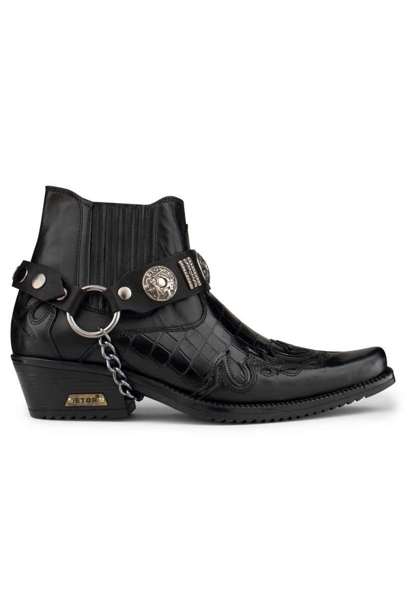 Herren Western-Stiefeletten aus schwarzem Leder