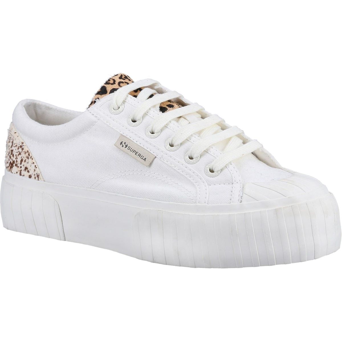 Superga 2631 Kalbshaar Details Leder Damen Weiß Avorio/Leopardenflecken Turnschuhe