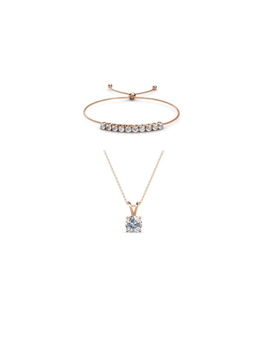 Kristall-Solitär-Halskette und Armband-Set