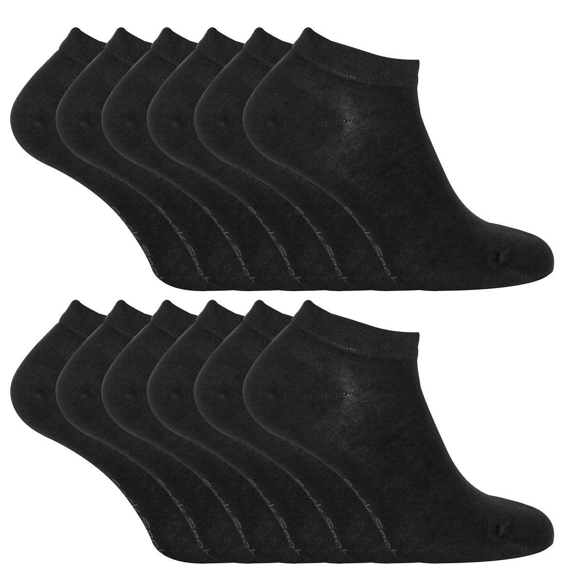 12 Paar Multipack Mens Bamboo Trainer Socken | Atmungsaktive Socken - Schwarz