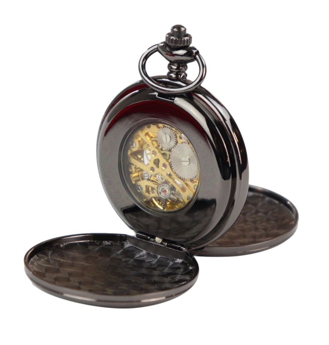 Roségoldene Skelett-Taschenuhr