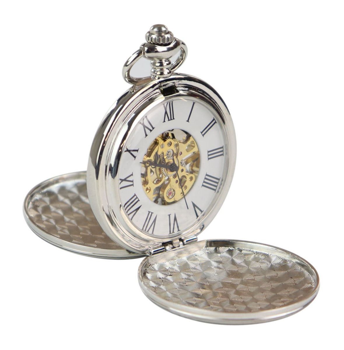 Roségoldene Skelett-Taschenuhr