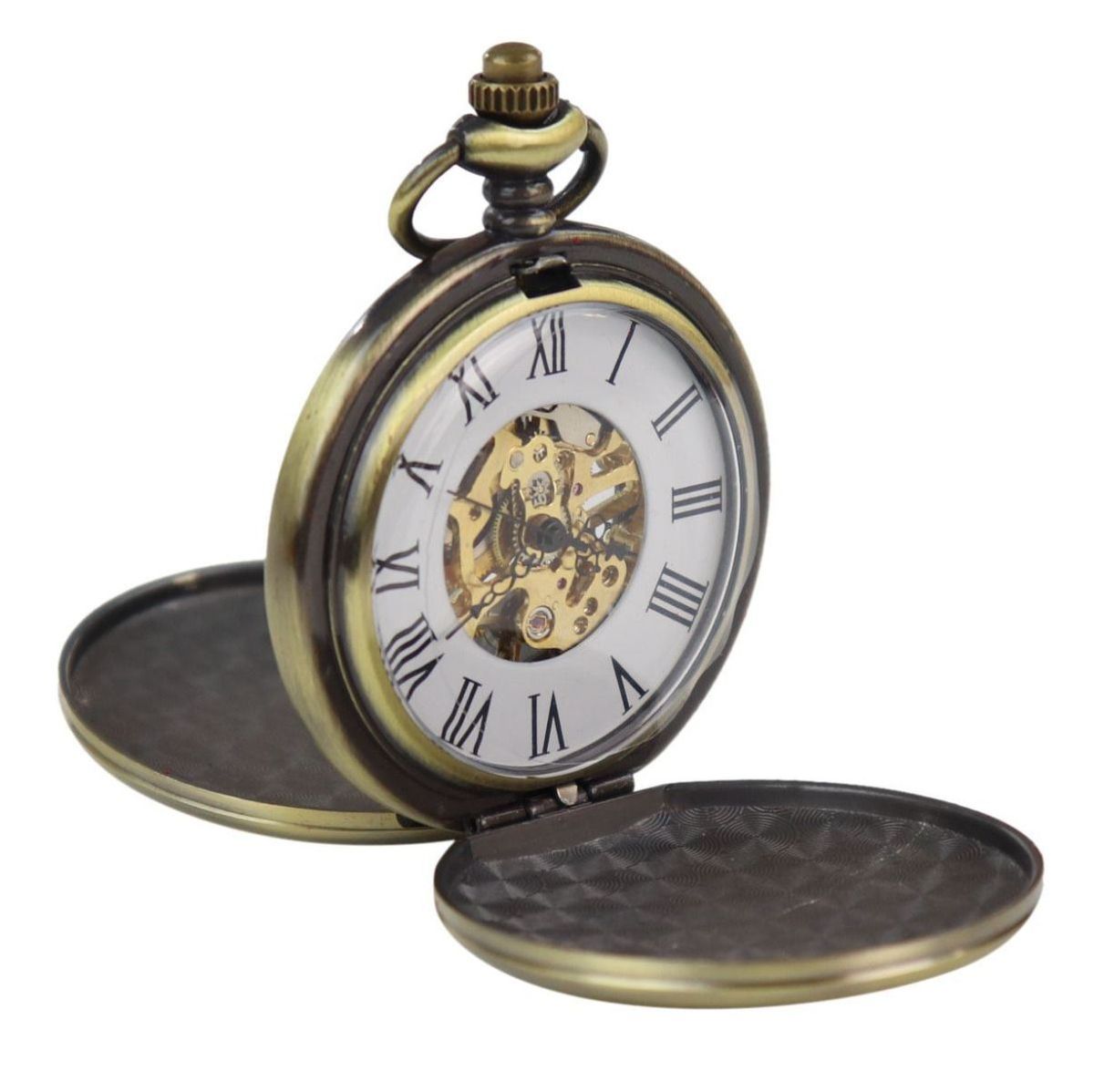 Roségoldene Skelett-Taschenuhr