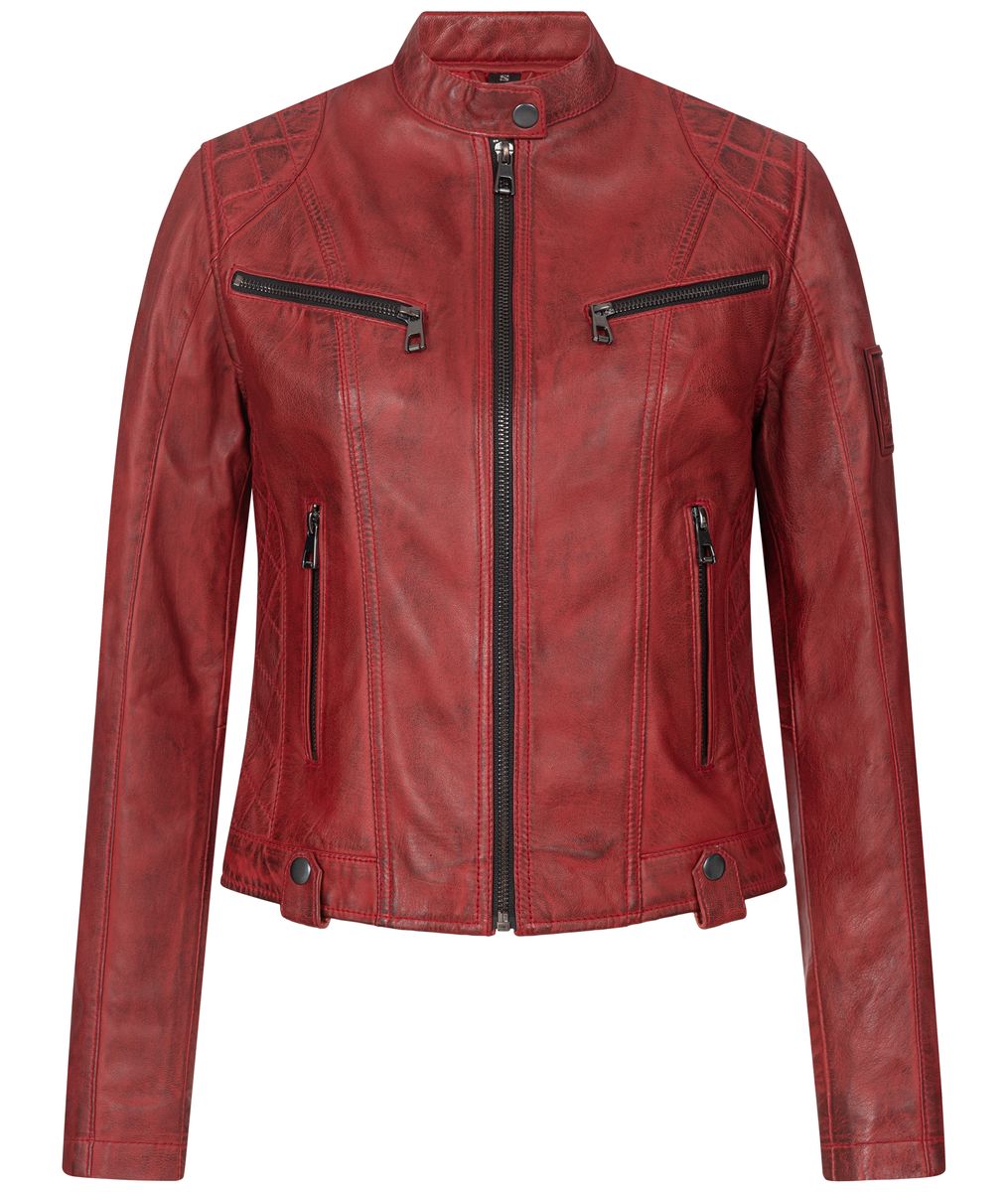 Roten Damen Lederjacke in Kurzform