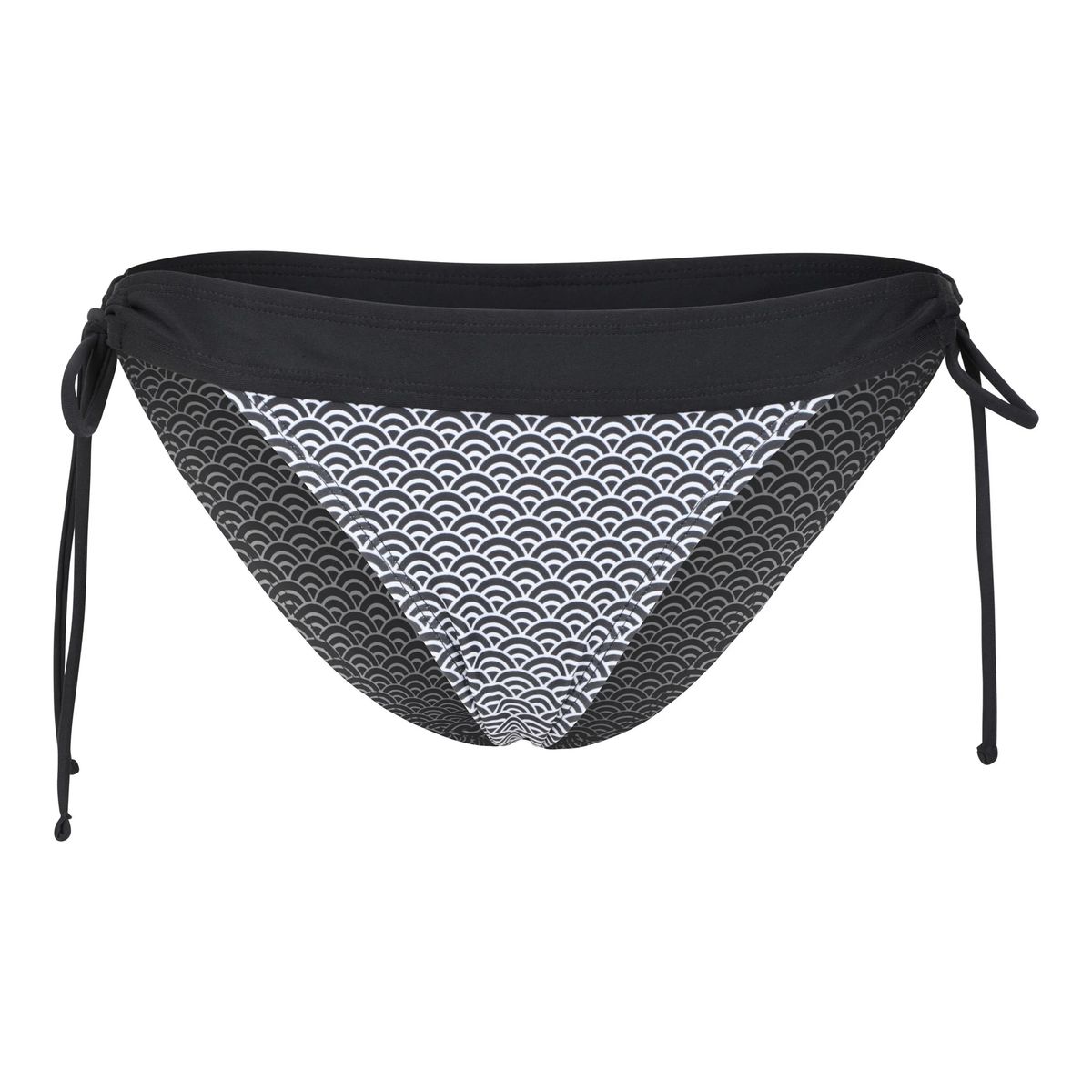 Schwarz-weiße Bikinihose mit Wellenmuster