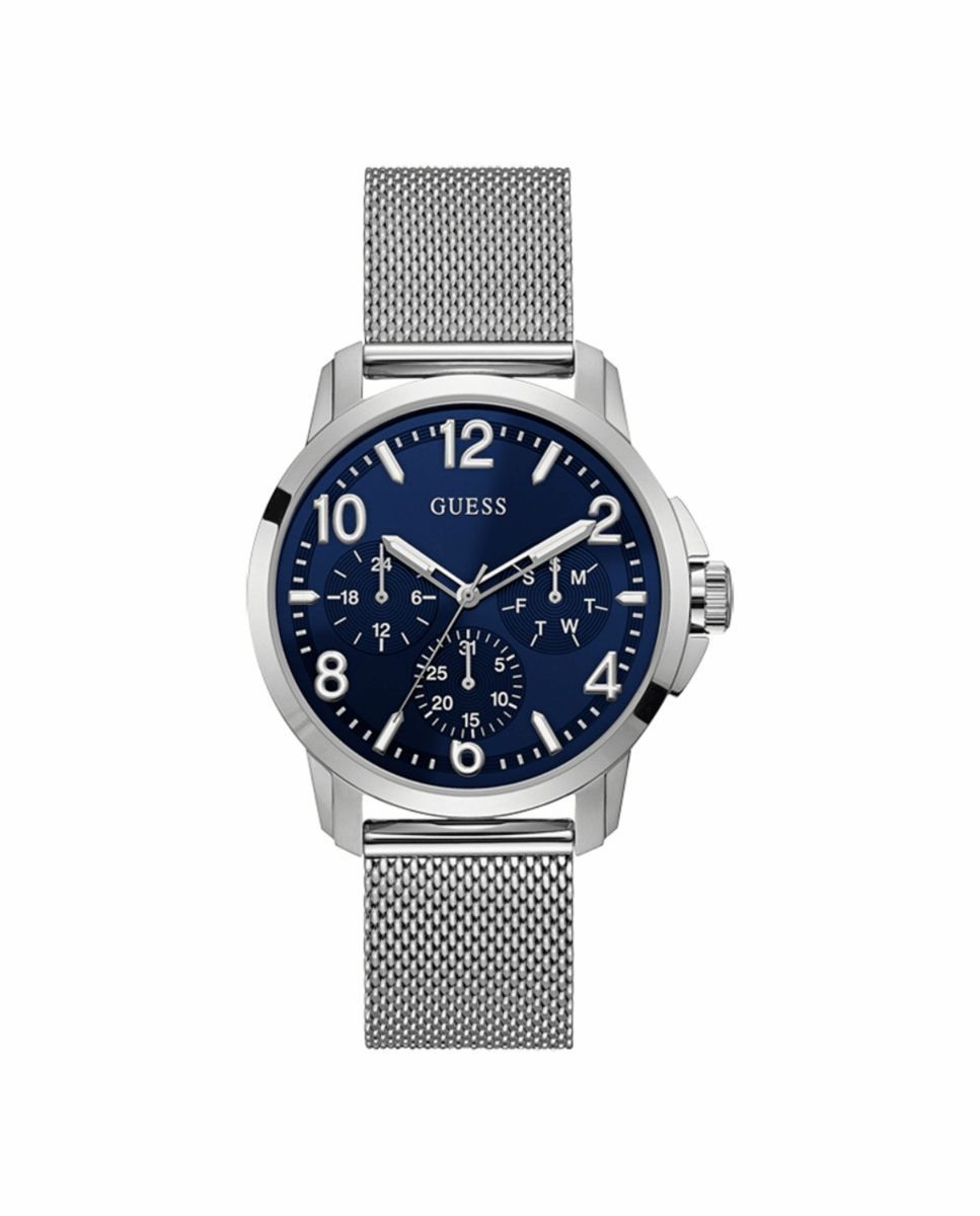 Silberfarbene Analog-Uhr mit Mesh-Armband