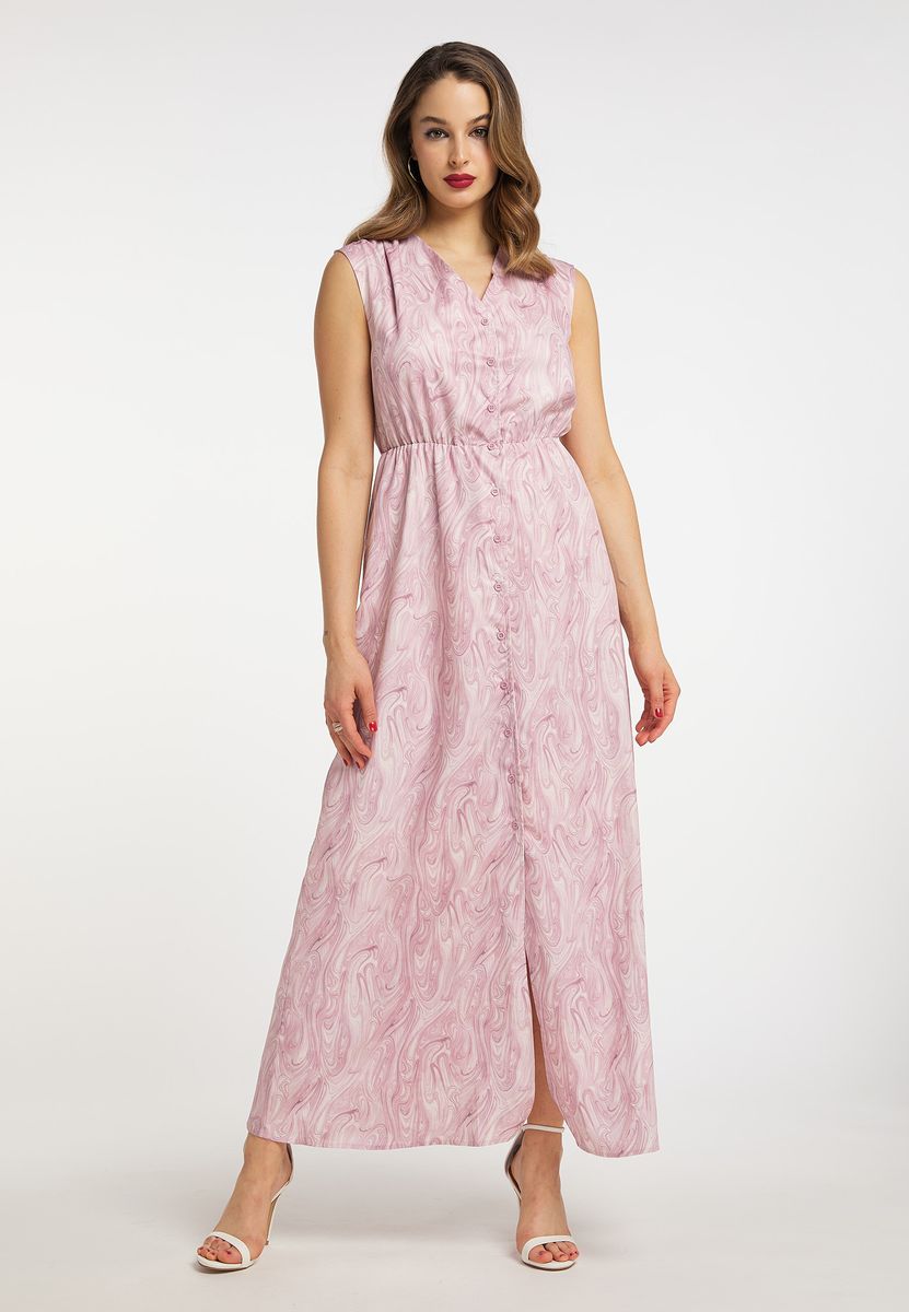 Maxikleid mit Wirbelmuster und Smok-Taille