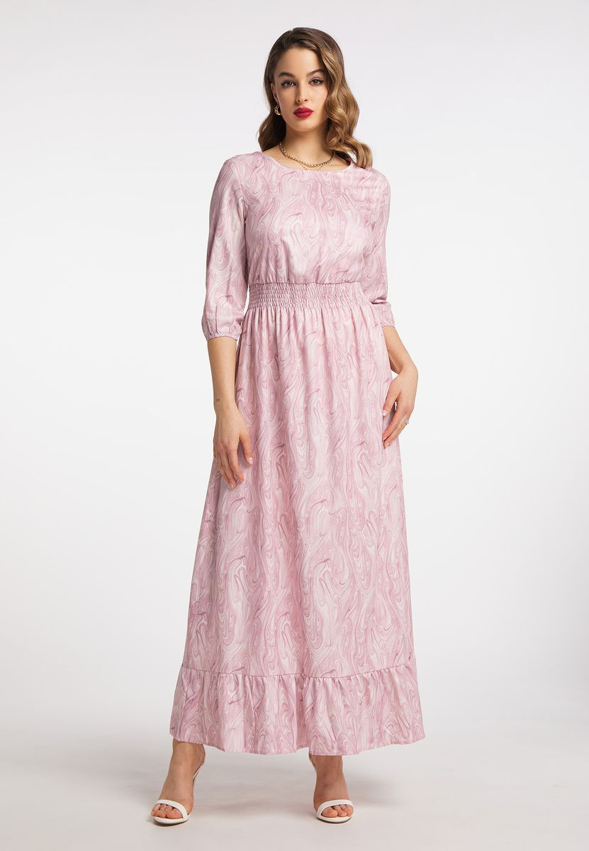 Maxikleid mit Wirbelmuster und Smok-Taille