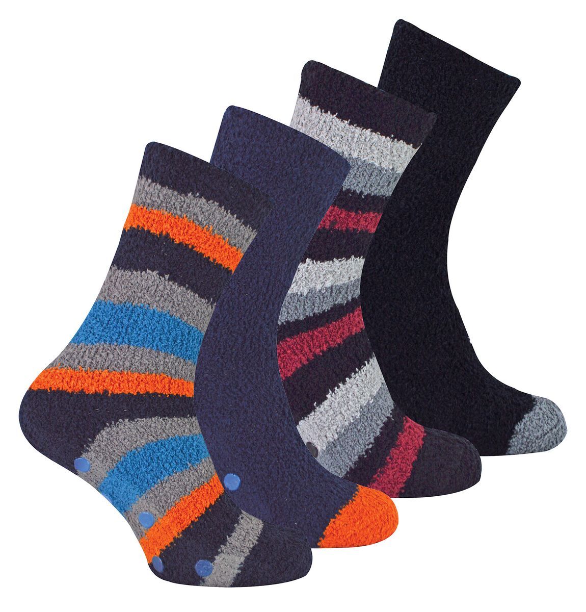 4 Paar Herren Bettsocken |Thermal Anti Slip Fuzzy Slipper Socken - Schwarz / Orange Stripe
