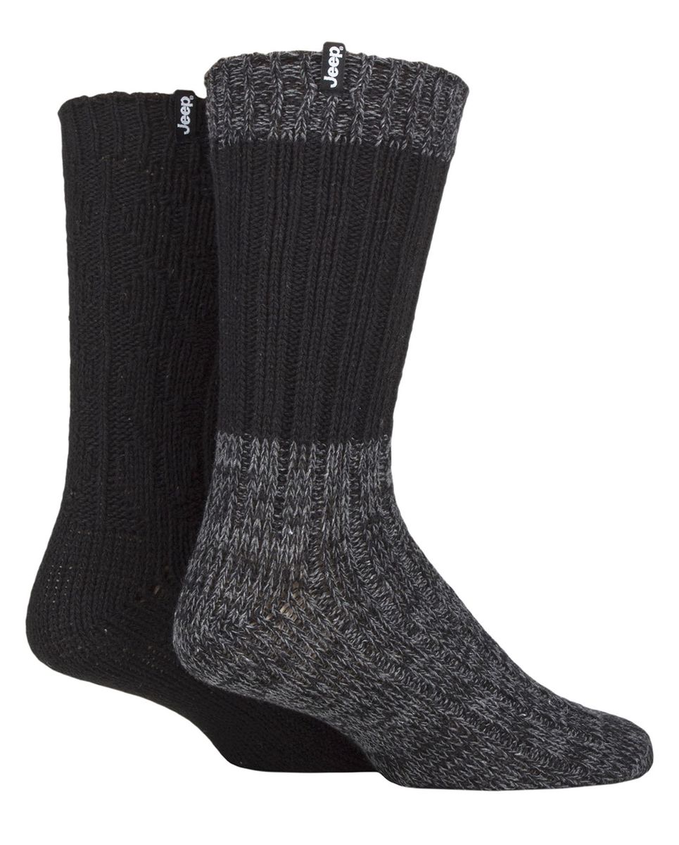Herren Wolle Wandern Socken | Jeep | Heavyweight gerippt Kabel stricken Wolle Mischung Boot Socken | Atmungsaktive Outdoor-Socken - Schwarz / Charcoal
