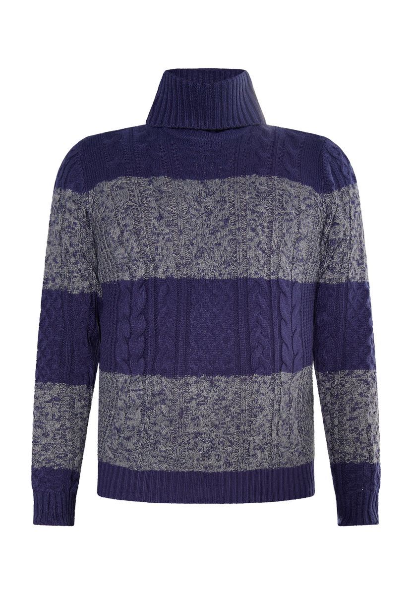 Gestreifter Rollkragenpullover mit Zopfmuster
