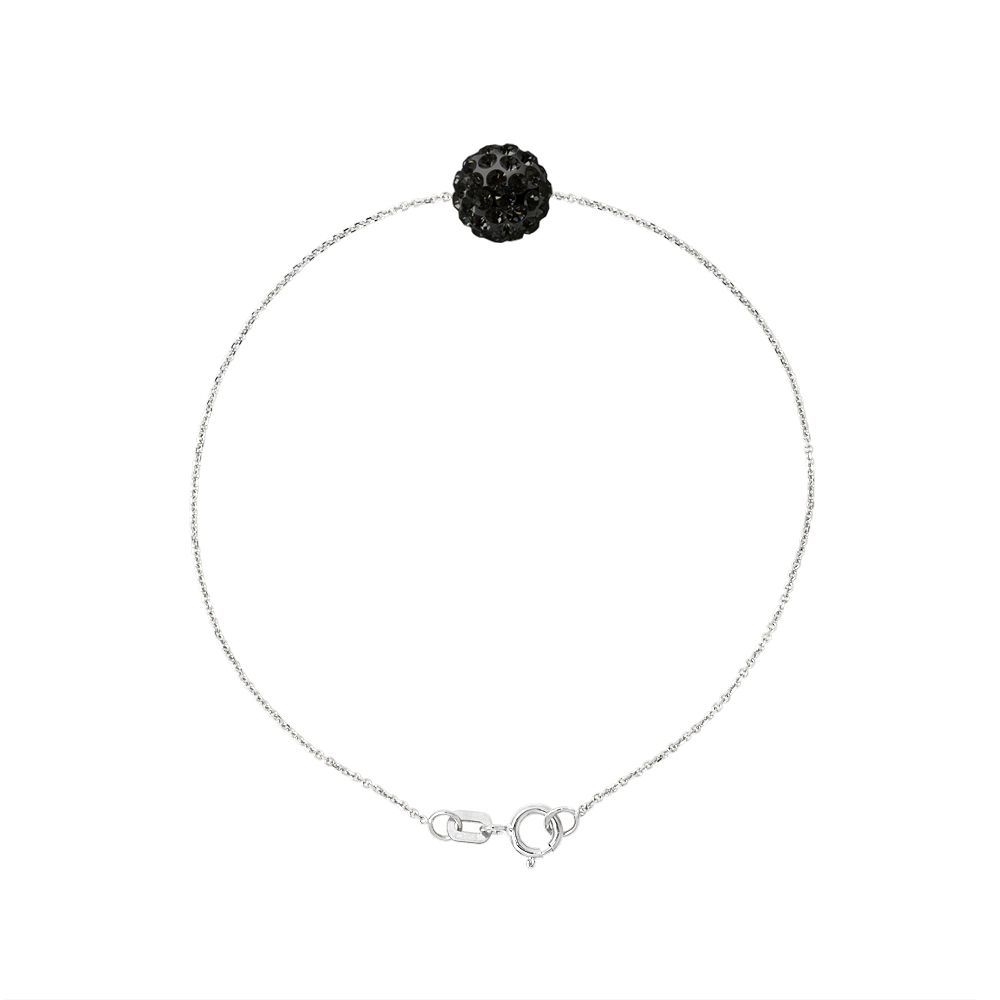 Minimalistisches Silberarmband mit schwarzer Kristallkugel