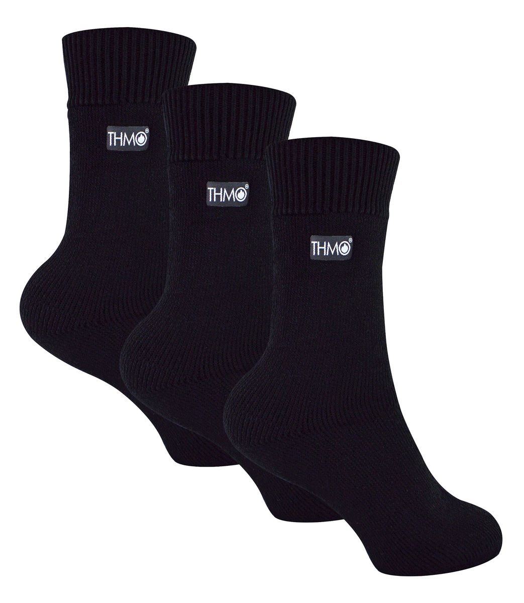3 Paar Thermosocken für Kinder im Multipack | THMO | Gerippte, weiche Fleece-Flauschige Innensocken für Jungen und Mädchen, Schwarz