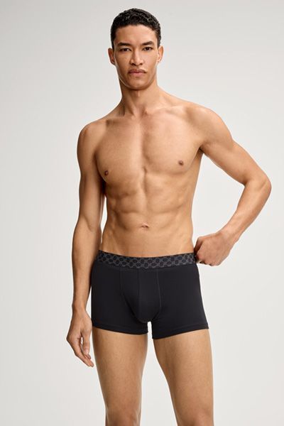 Boxershorts Dreierpack Schwarz Grau Rot Baumwollstretch Logo-Bund