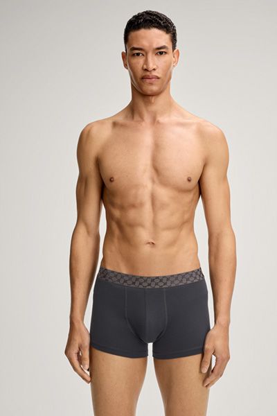 Boxershorts Dreierpack Schwarz Grau Rot Baumwollstretch Logo-Bund