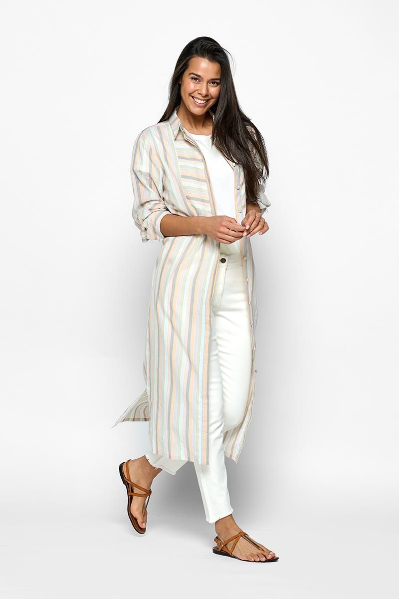 Gestreiftes Maxi-Hemdblusenkleid mit Lurex