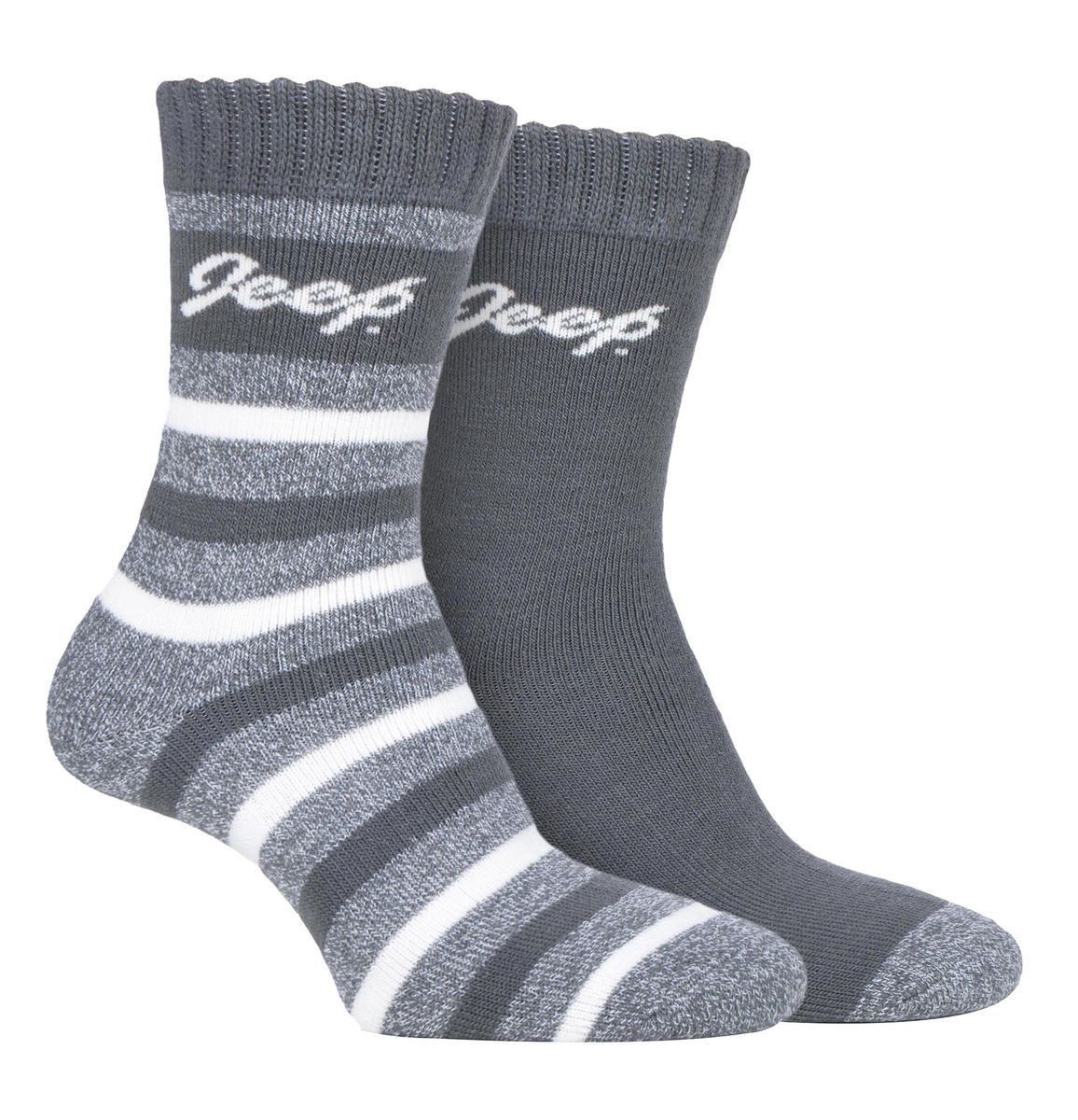 Ladies Thermal Boot Socks | Jeep | Atmungsaktive, gepolsterte Socken für Laufen, Wandern und Walking | Gepolsterte Socken im Streifendesign - Schiefer / Creme