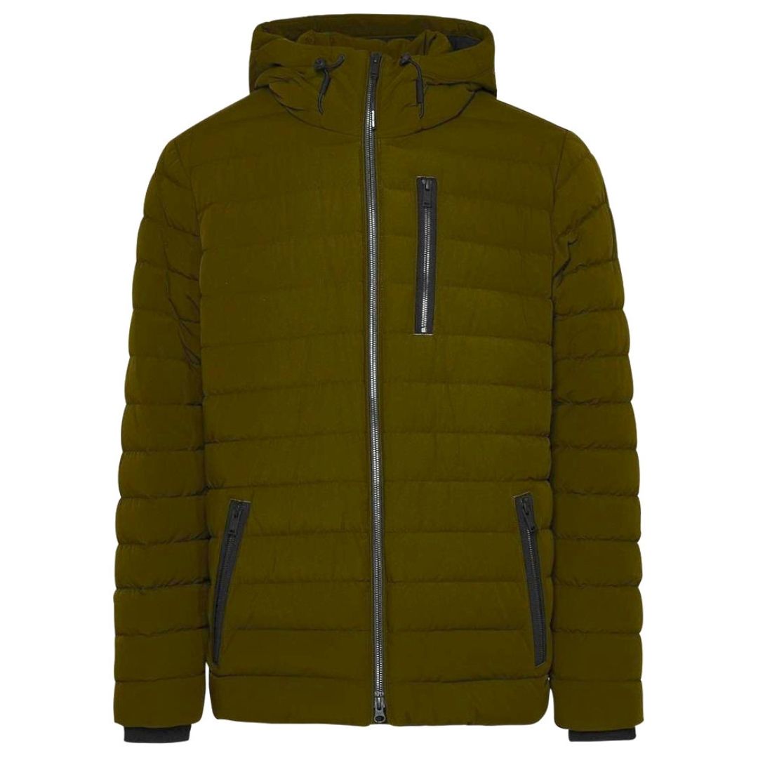 Olivgrüne Pufferjacke mit Kapuze