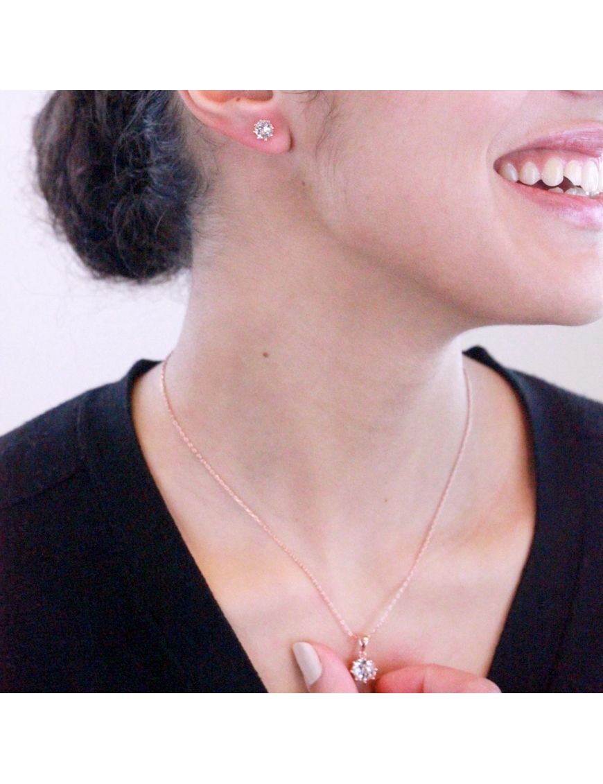 Roségold-Set mit runden Kristallen