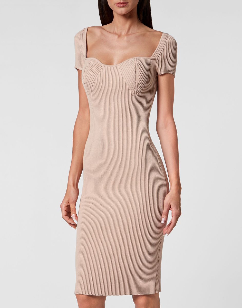 Geripptes Strick-Bodycon-Midikleid