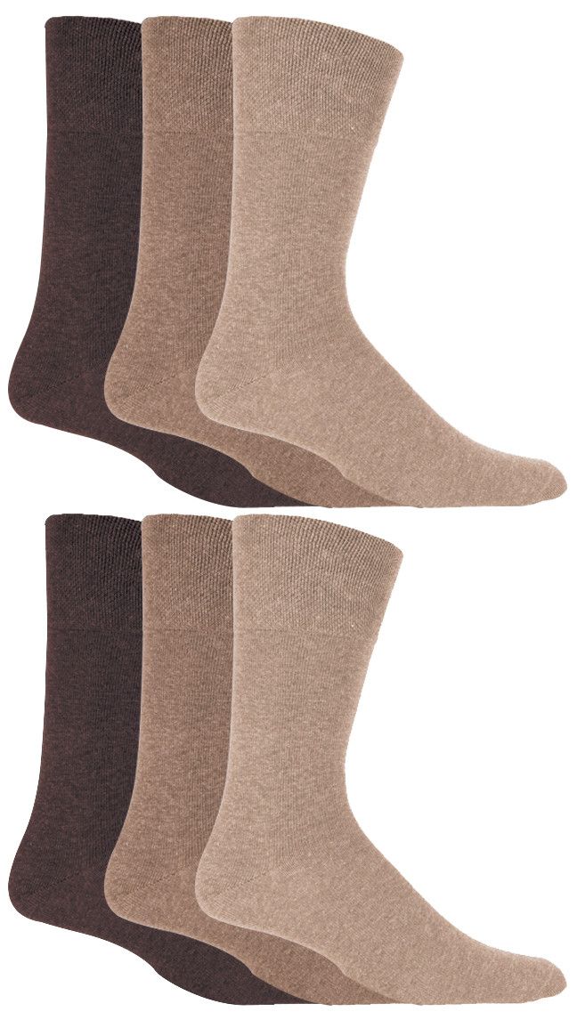 Gentle Grip - Herren 6 Paar Multipack Diabetiker Socken mit Honigkamm oben und Hand verbunden Zehennähte - Braun