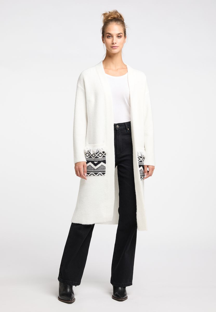 Langer offener Cardigan mit Ethno-Muster