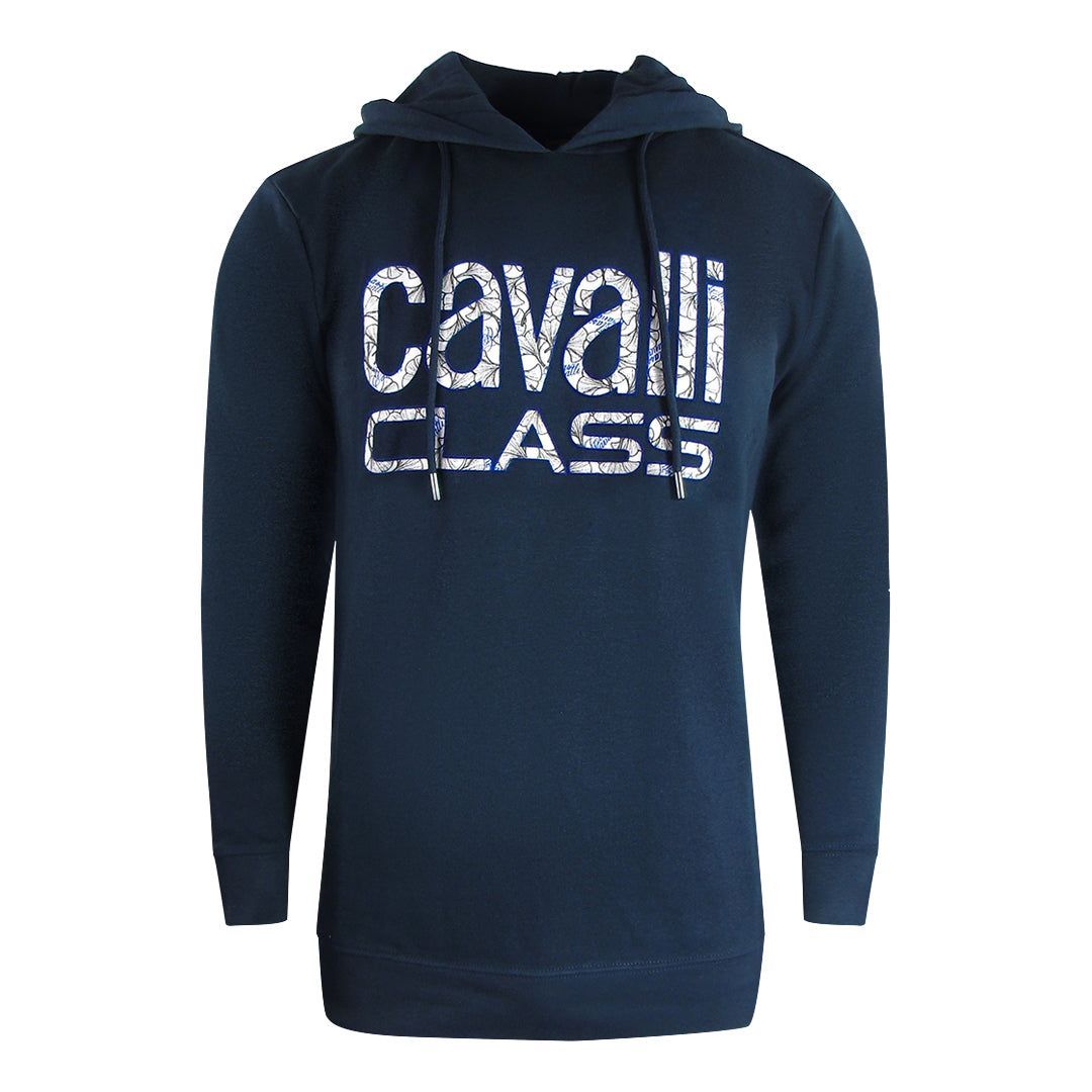 Marineblauer Kapuzenpullover mit Blumenlogo