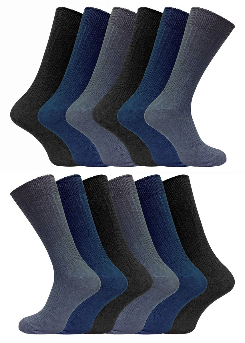 12 Paar Multipack Herren 100% Baumwolle Socken | Sock Snob | Ribbed Dress Socks - BNG